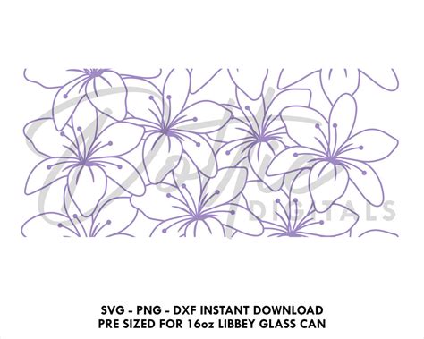 Line Drawing Lily Libbey Glass Wrap SVG Stargazer Lilies Flowers 16oz