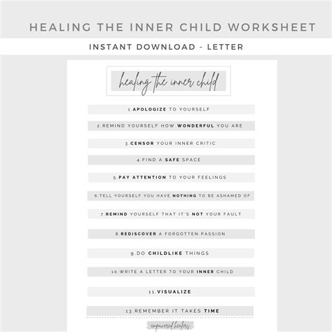 Healing The Inner Child Worksheet Mental Health Depression Etsy Uk