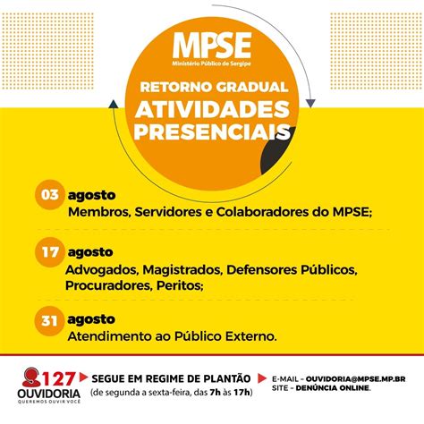 MP divulga calendário de retorno gradual às atividades presenciais e