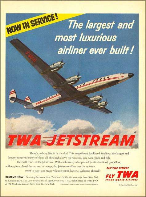 1957 Twa Trans World Airlines Lockheed Starliner Plane Print Ad Ebay