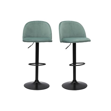 Tabourets de bar réglables velours vert céladon et métal noir lot de 2