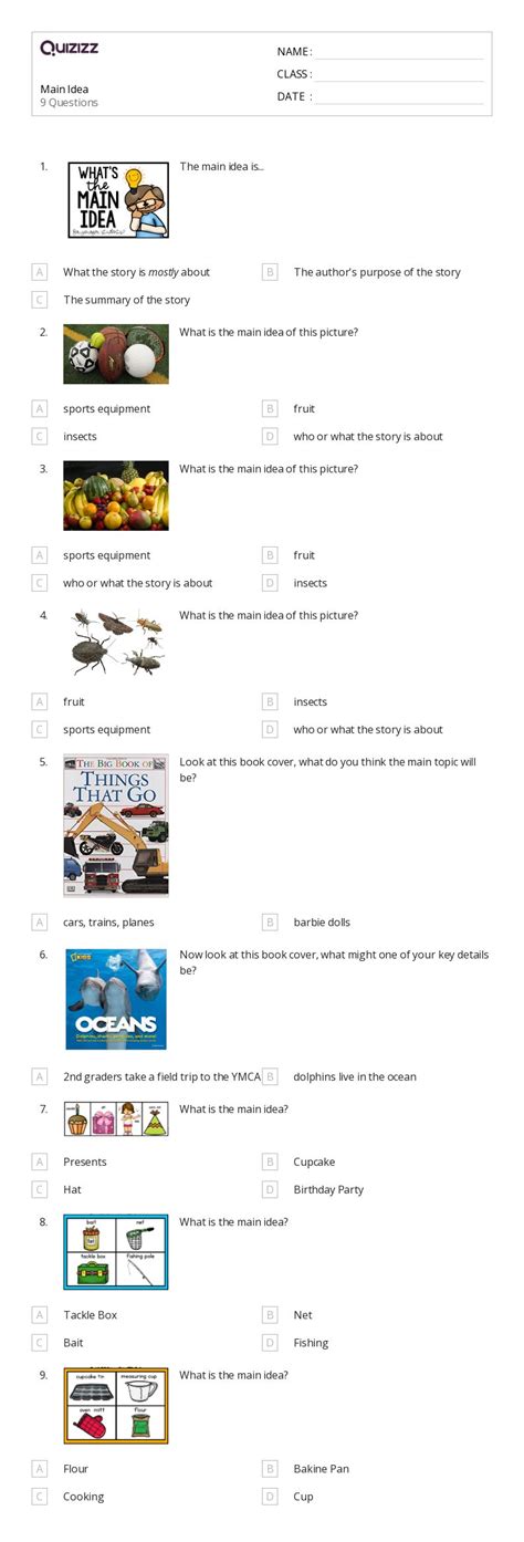 50 Identifying The Main Idea Worksheets For 1st Grade On Quizizz