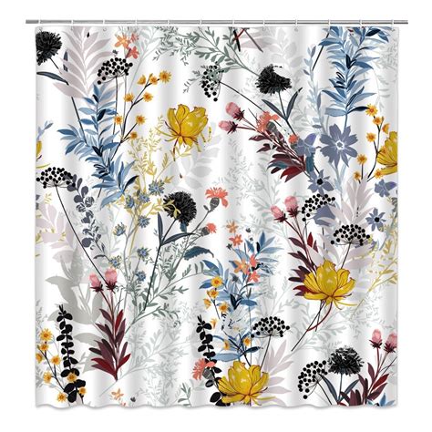 Shower Curtain Botanical Flowers And Leaves Bathroom Decor Etsy