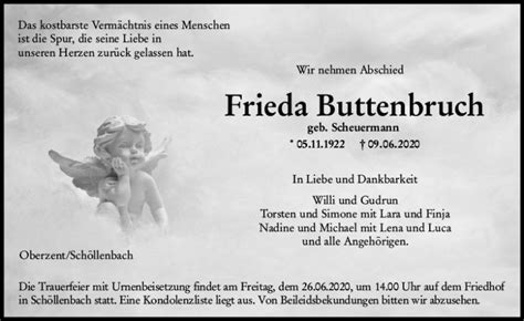 Traueranzeigen Von Frieda Buttenbruch Vrm Trauer De