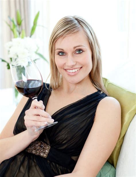 Beautiful Blond Woman Drinking Red Wine Stock Photo Image Of