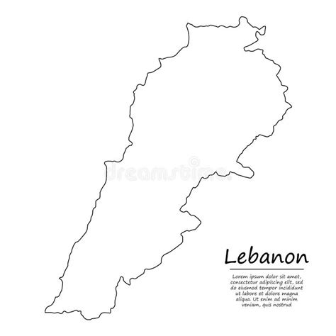 Simple Outline Map Of Lebanon Silhouette In Sketch Line Style Stock