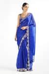 Buy Blue Saree Satin Organza Embroidered Mirror Work Scalloped With