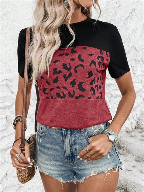 Shein Lune Leopard Print Colorblock Tee Shein Usa