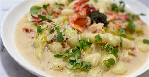 Leek And Lobster Gnocchi With Truffled Brie