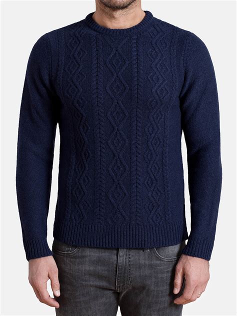 Navy Italian Wool And Cashmere Aran Crewneck Sweater By Proper Cloth