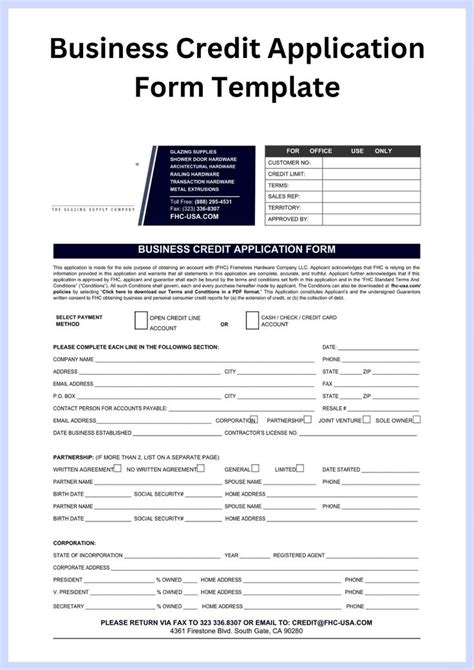 The Business Credit Application Form Is Shown