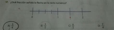 Qué fracción señala la flecha en la recta numérica 5 4 3 2 7 4