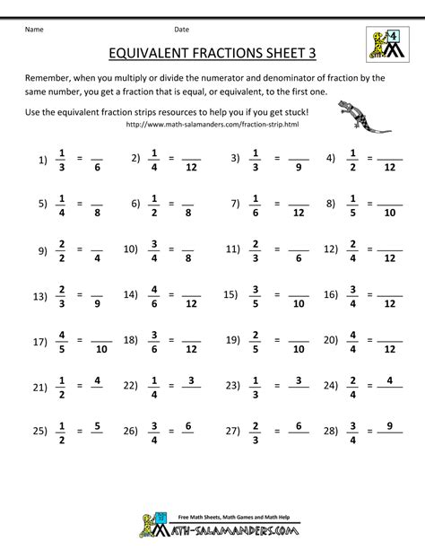 Equivalent Fractions Using Area Models Worksheets