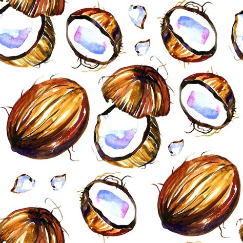 Premium Photo Watercolor Summer Coconut Pattern On White Background