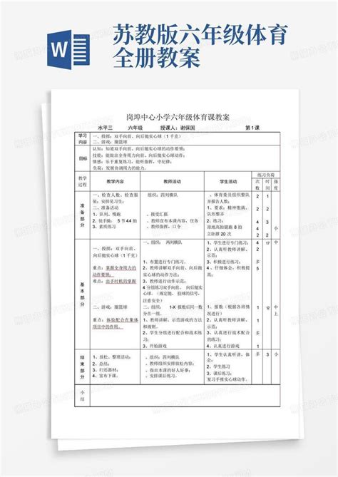 苏教版六年级体育全册教案word模板下载编号qezgegbj熊猫办公