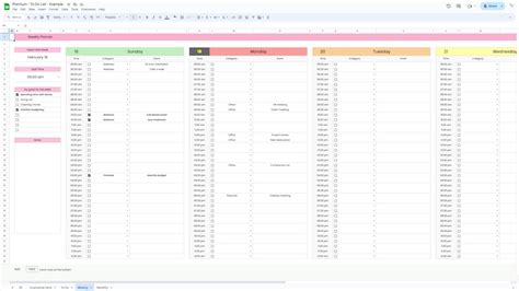 To Do List And Digital Planner Spreadsheet For Google Sheets Weekly