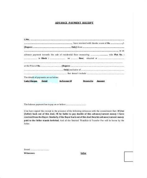 Free 11 Sample Advance Payment Receipts In Word Pdf