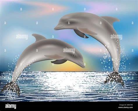 Two Dolphins Background Vector Illustration Stock Vector Image Art