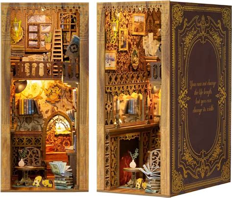 Fsolis DIY Book Nook Kit 3D Wooden Puzzle Bookends Dollhouse Kit