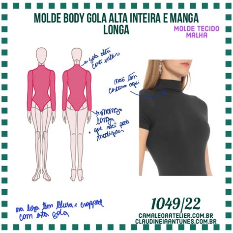 Molde Body Gola Alta Inteira E Manga Longa 1049 22 CAMALEOA ATELIER