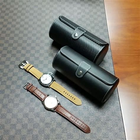 Round Slot Travel Roll Imitation Carbon Fiber Pu Leather Watch Cases