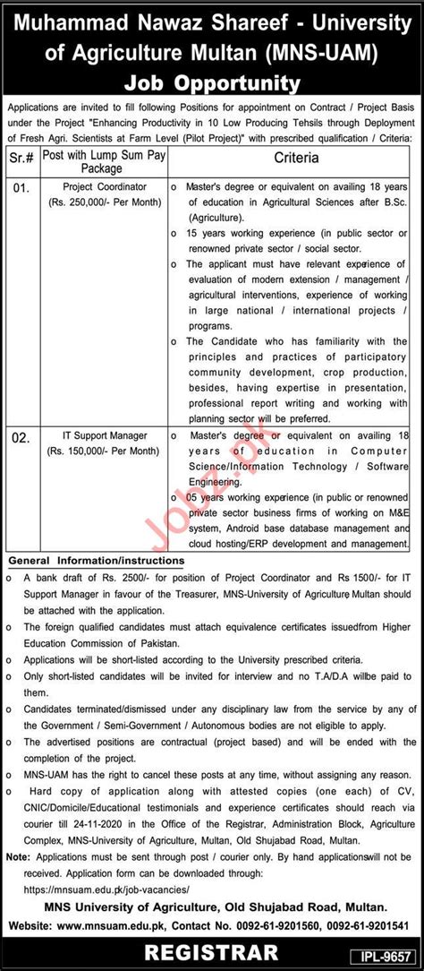 Muhammad Nawaz Sharif University Of Agriculture Mnsuam Jobs Job