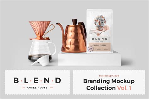 4737 11款高端咖啡品牌VI包装设计场景PSD样机 Blend Coffeehouse Branding Mockup Vol 1