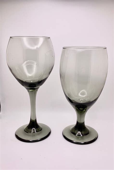 Vintage Smokey Grey Wine Glasses And Goblets Etsy