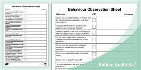 Autism Classroom Observation Checklist Pdf Twinkl Twinkl