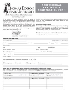 Fillable Online Tesc Pro Cert Registration Form Thomas Edison State