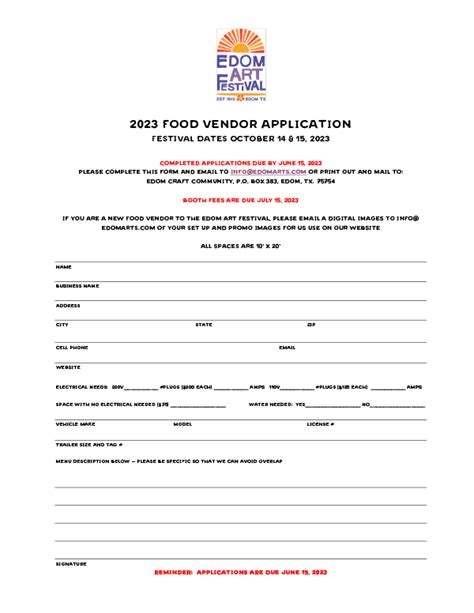 Food Vendor Application Edom Art Festival