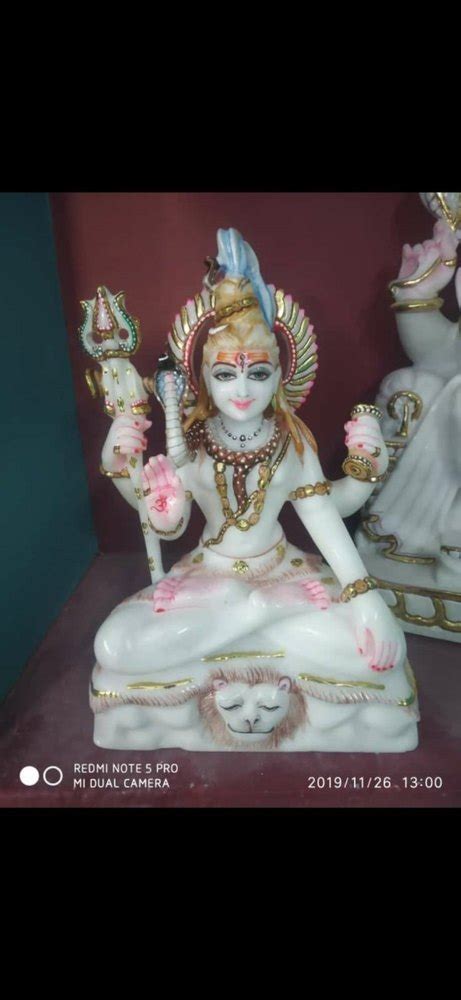 Painted Hindu White Marble Shiva Statue For Worship Size Inch At