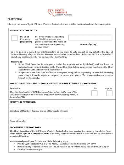 Fillable Online CFWA SGM Proxy Form Pdf Fax Email Print PdfFiller