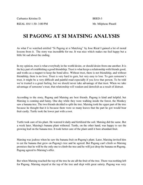 Si Pagong At Si Matsing STORY PDF 43 OFF