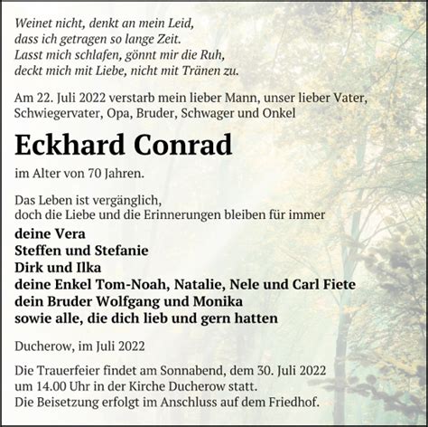 Traueranzeigen Von Eckhard Conrad Trauer Nordkurier