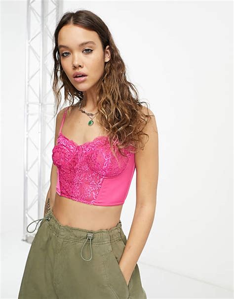 Reclaimed Vintage Inspired Satin And Lace Corset Top In Pink Asos