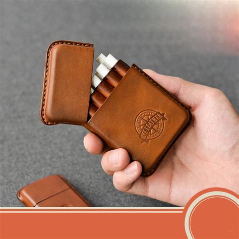 Handmade Brown Leather Mens 10pcs Cigarette Holder Case Cool Custom Ci ...