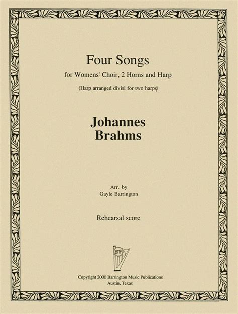 Harp Sheet Music Four Songs Harp Part Divisi For 2 Harps By BRAHMS J