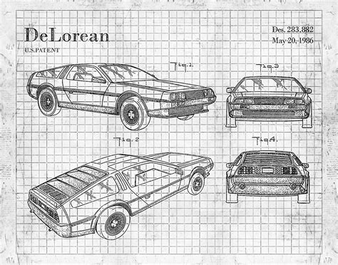 1986 Delorean Patent Delorean Poster Vintage Car Print Classic Car ...