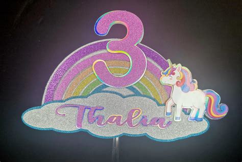 Unicorn Rainbow Themed Cake Topper Personalised Etsy