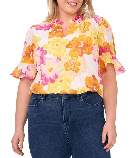 Cece Plus Size V Neck Short Ruffle Sleeve Floral Blouse Dillard S