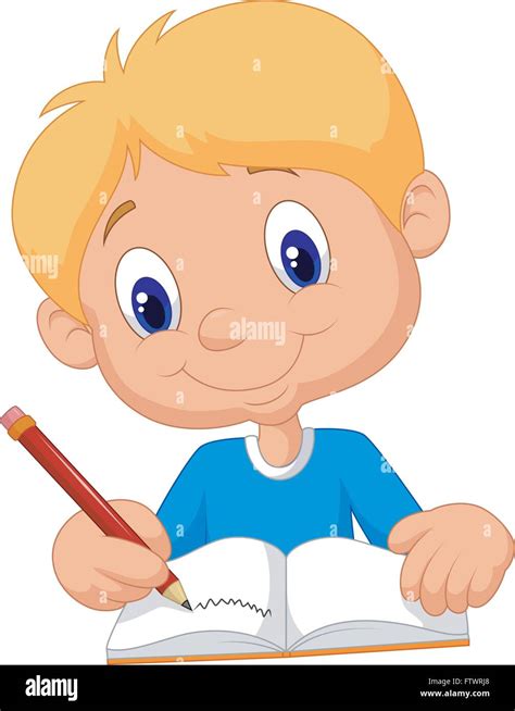 Happy Boy Writing In A Book Stock Vector Image And Art Alamy