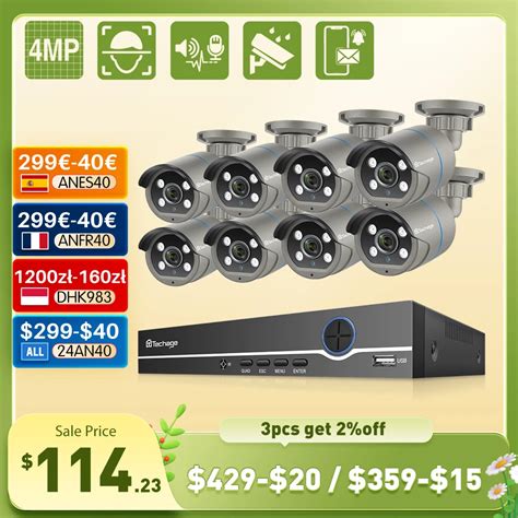 Techage Ch Mp Poe Security Surveillance Camera System Kit Ai Face