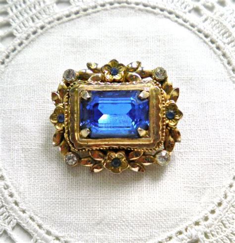 Vintage S Classic Coro Brooch Pin Gorgeous Blue Stone Etsy