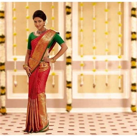 Kanchipuram Red With Green Handwoven Pure Silk Saree With Big Golden