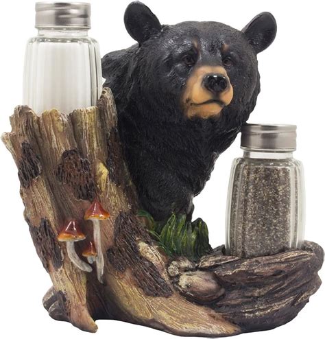 Black Bear And Shaker Set Sculpture Kitchen Decor In Rustic And Cabin