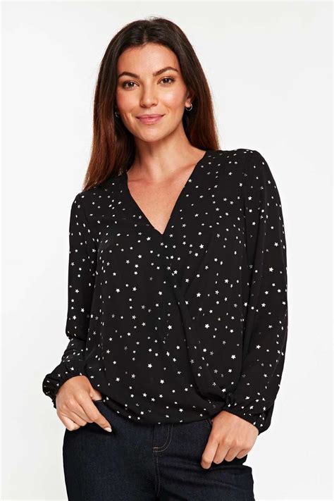 Black Star Print Wrap Top Wallis Black Star Star Print Tops