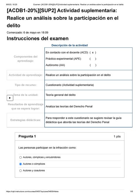 Examen ACDB 1 20 SUP 2 Actividad suplementaria Realice un análisis