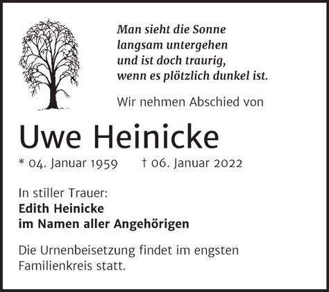 Traueranzeigen Von Uwe Heinicke Abschied Nehmen De