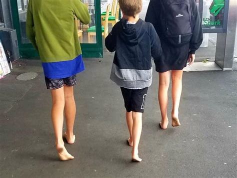 Kids Barefoot At School